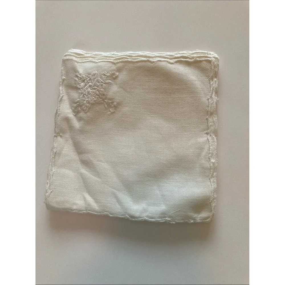 Shanghai White Embroidered Cotton 24 Piece Cocktail Napkin Drink Slipper Set‎